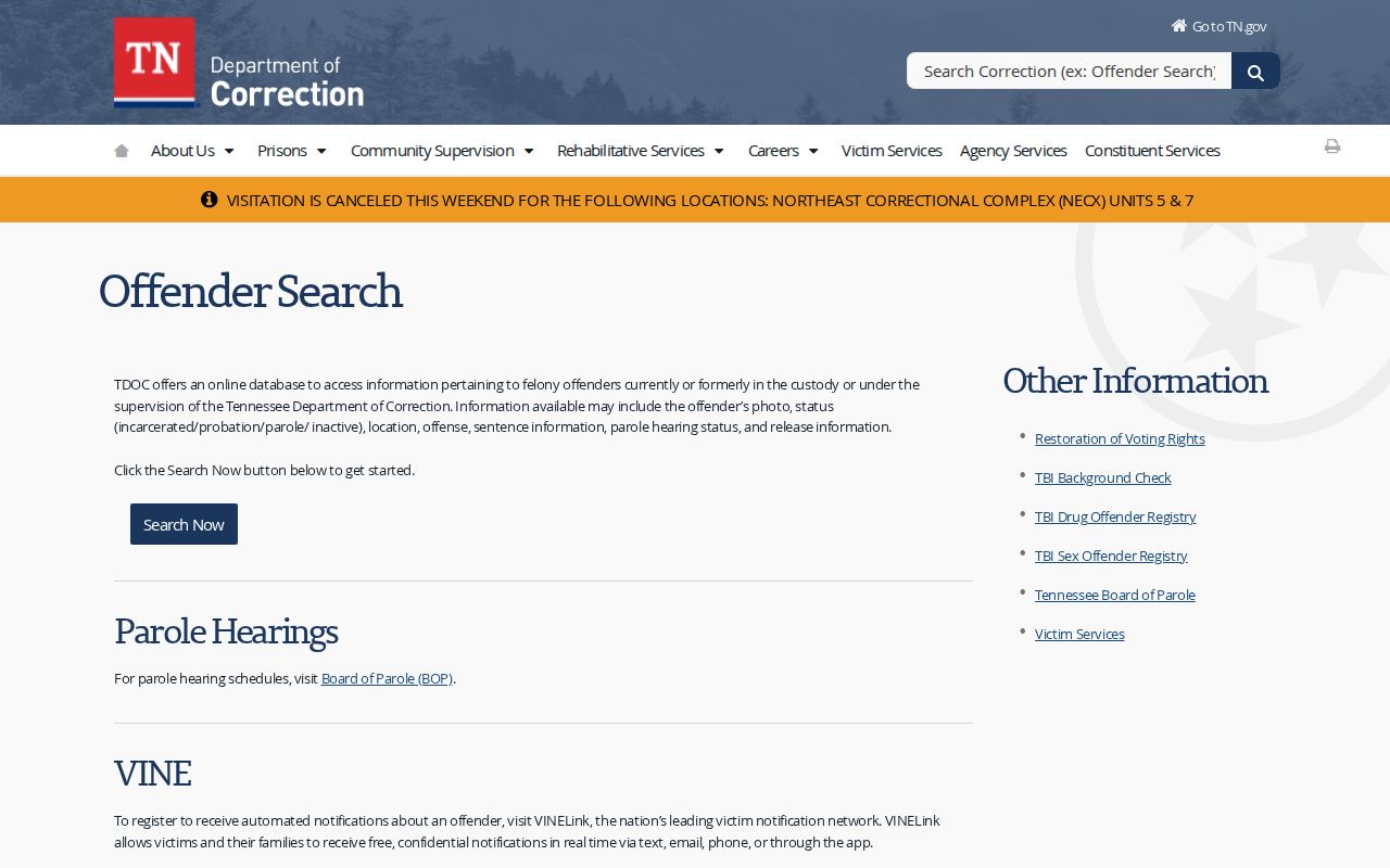 TDOC FOIL scope for Crockett County released inmate records