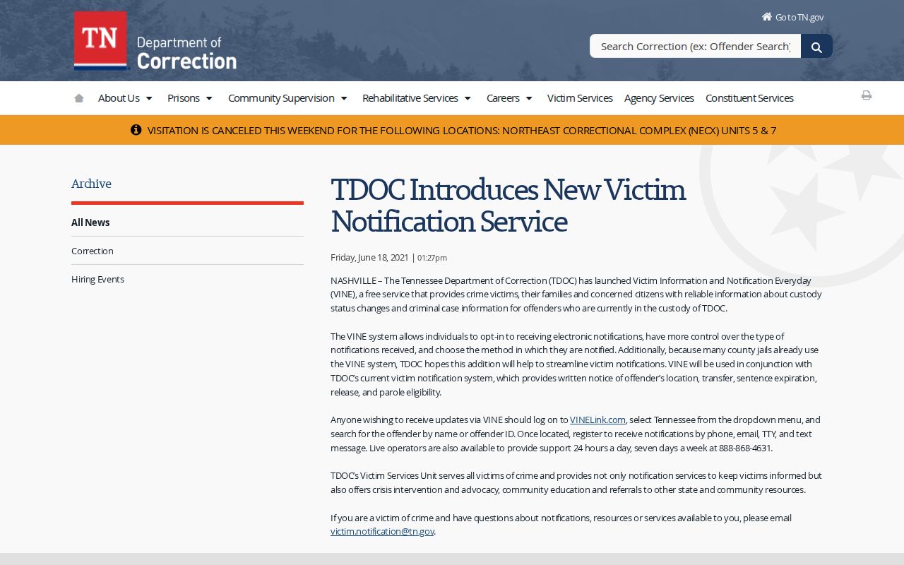 Crockett County VINELink inmate check and Tennessee VINE notification methods