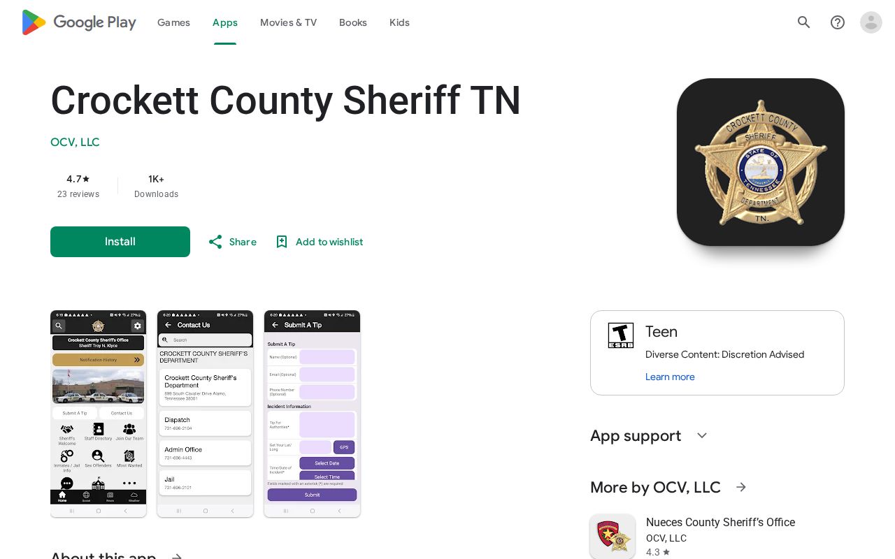Crockett County 24-hour release channel sheriff app listing